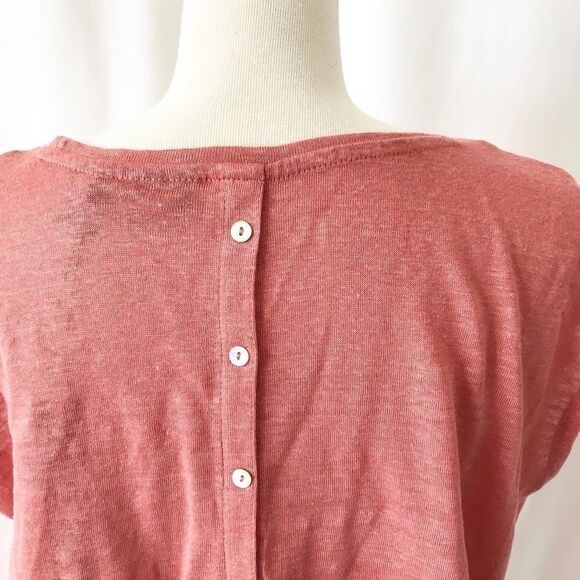Tahari NWT peach 100% linen button back top Size M - Picture 6 of 9